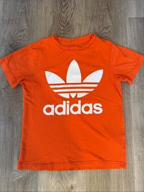 Adidas Orange Tee with White Trefoil Logo Kids Medium